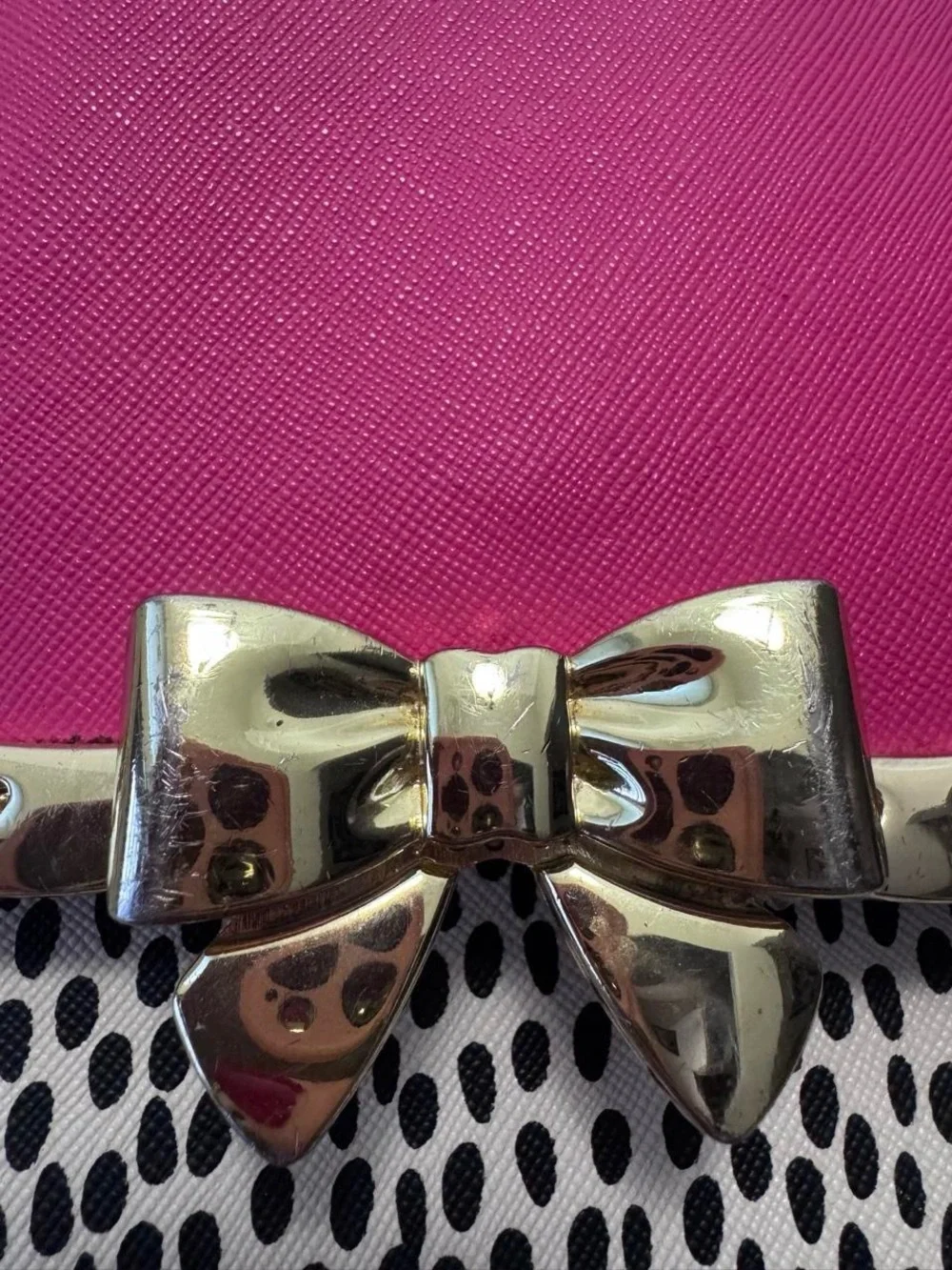 Betsey Johnson Pink Polka Dot Bow Backpack Black White Gold
